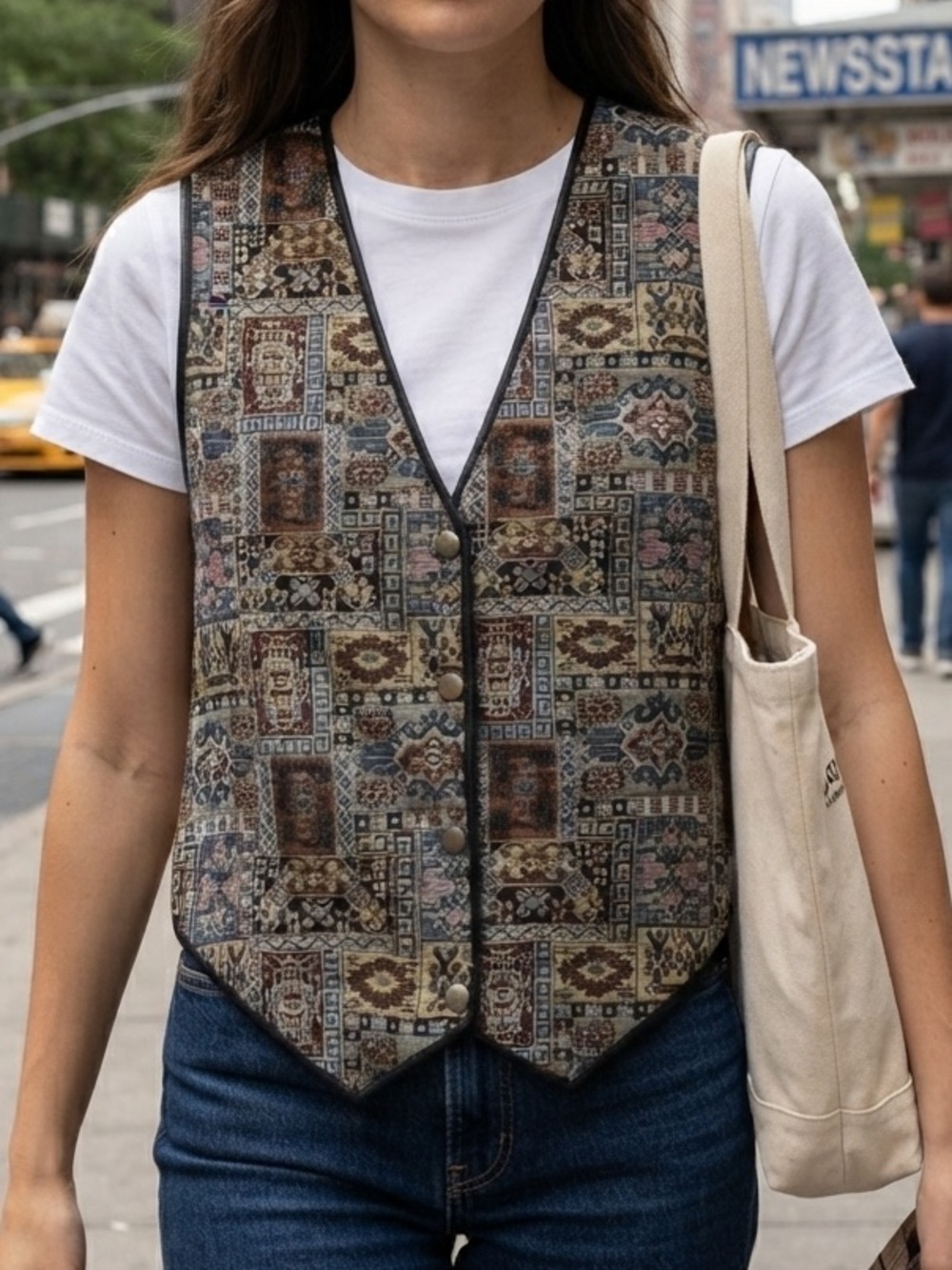 Vintage Tapestry New Identity Vest Ornate Patterned Dark Academia Boho Tailored